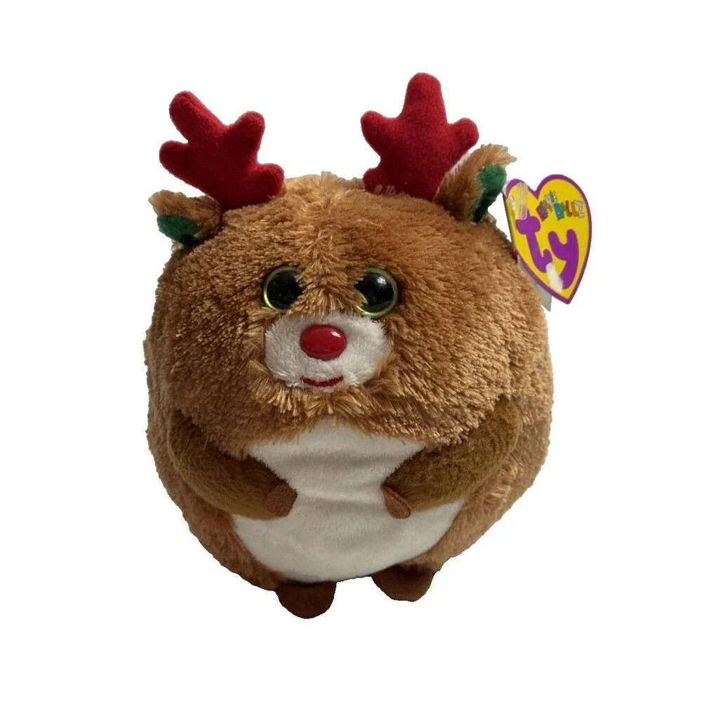 Ty Beanie Ballz Hoofer Reindeer Round Plush Christmas 6 Inch Stuffed Animal New